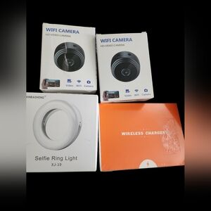 White Selfie Ring Light and 2 Cameras & Wireless Charger Bundle